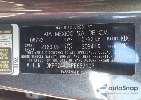 2023 Kia Forte Lxs z USA, uszkodzony, nr VIN 3KPF24AD4PE682105